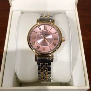 Anne Klein watch rose gold tone w/dual tone band pink tint on face battery NEW